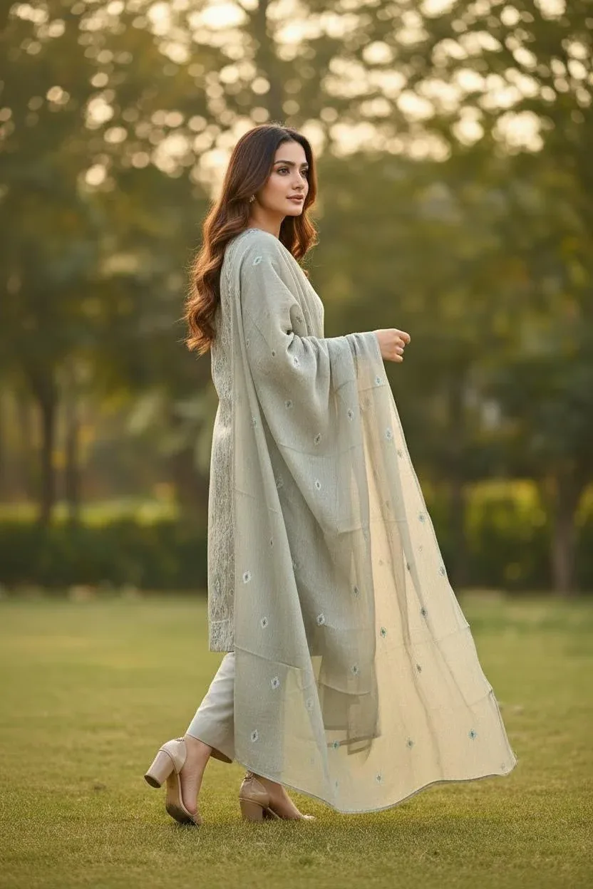 Lawn 3 Pcs All Over Embroidered Unstitched Suit With Embroidered Chiffon Dupatta