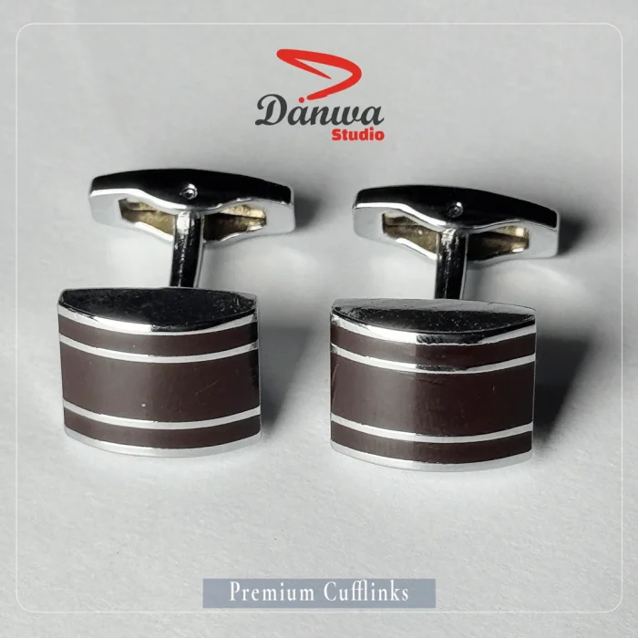 Brown Silver Oval Cufflink