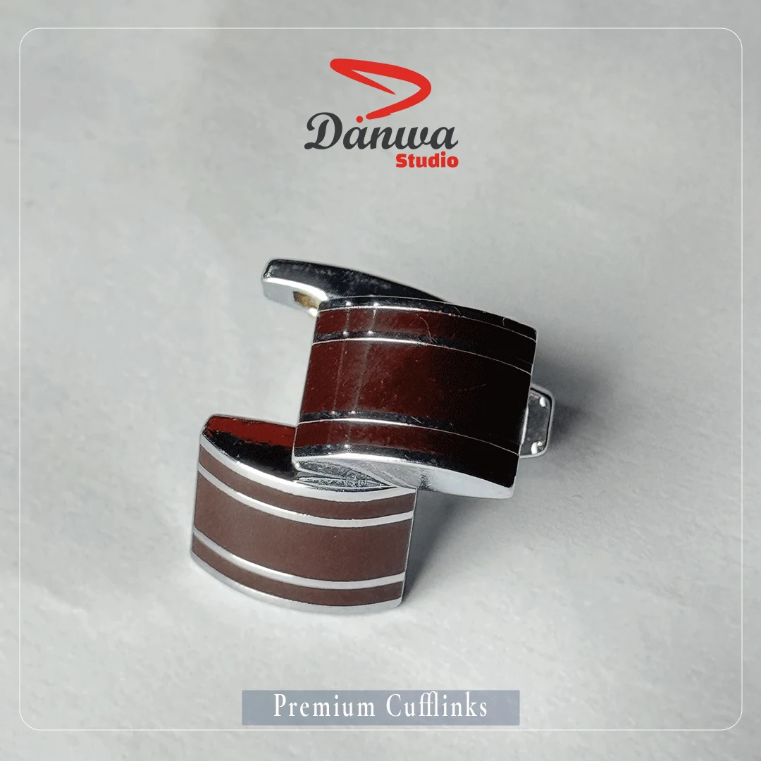 Brown Silver Oval Cufflink - Image 2