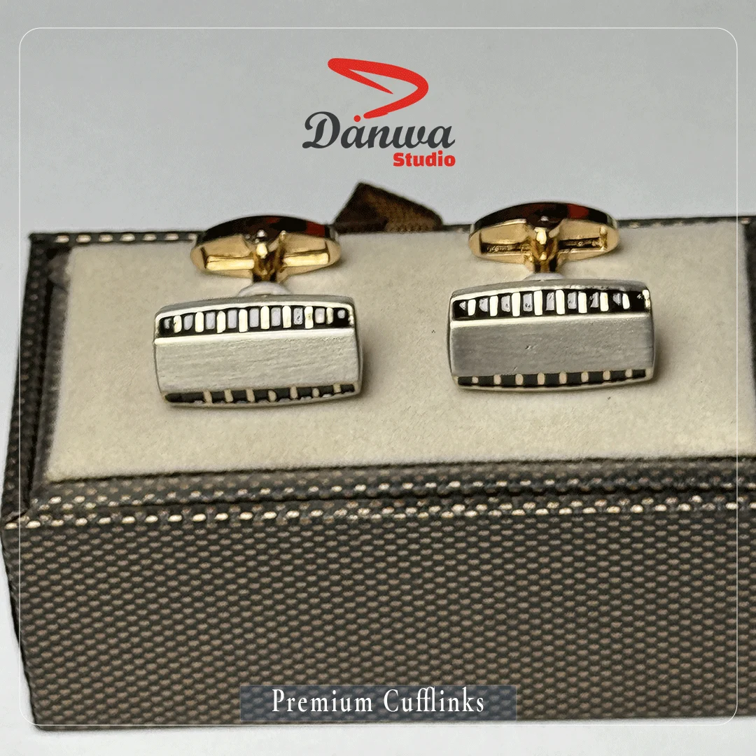 Golden Metal Rectangle Cufflink - Image 3