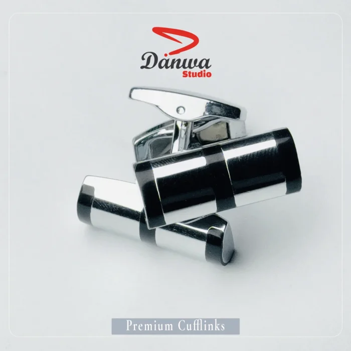 Silver Black Barrel Cufflink