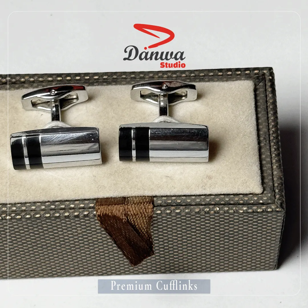 Silver Black Barrel Cufflink - Image 3