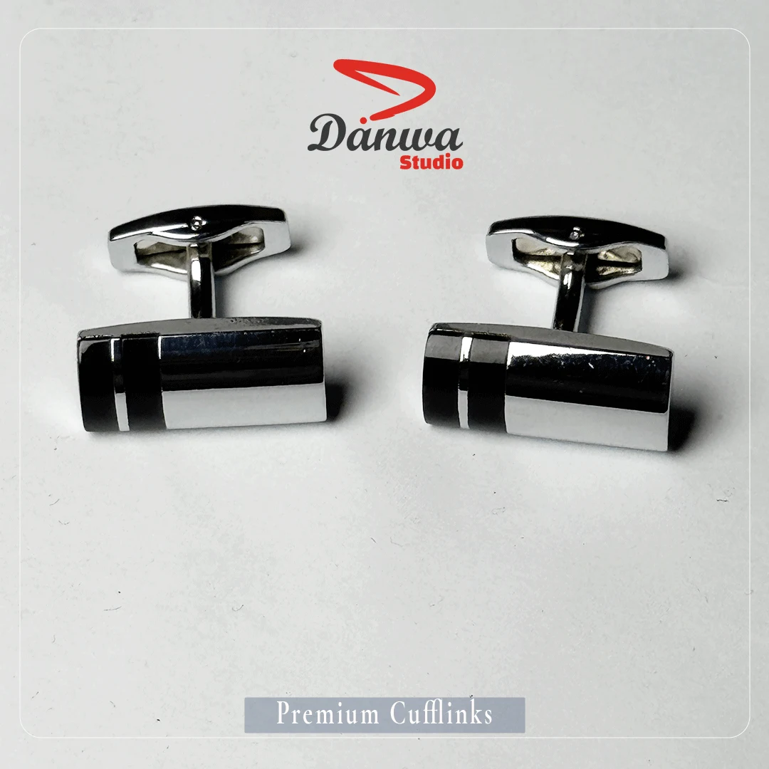 Silver Black Barrel Cufflink - Image 2