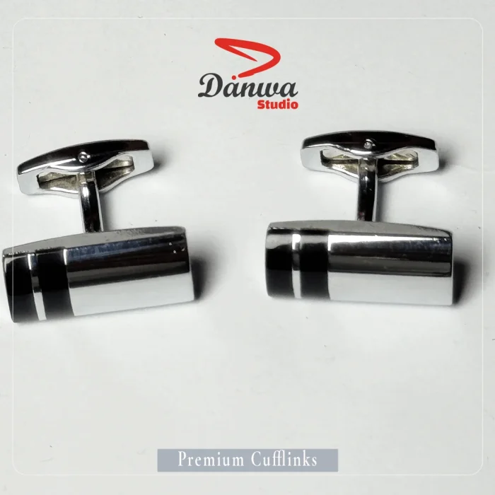 Silver Black Barrel Cufflink