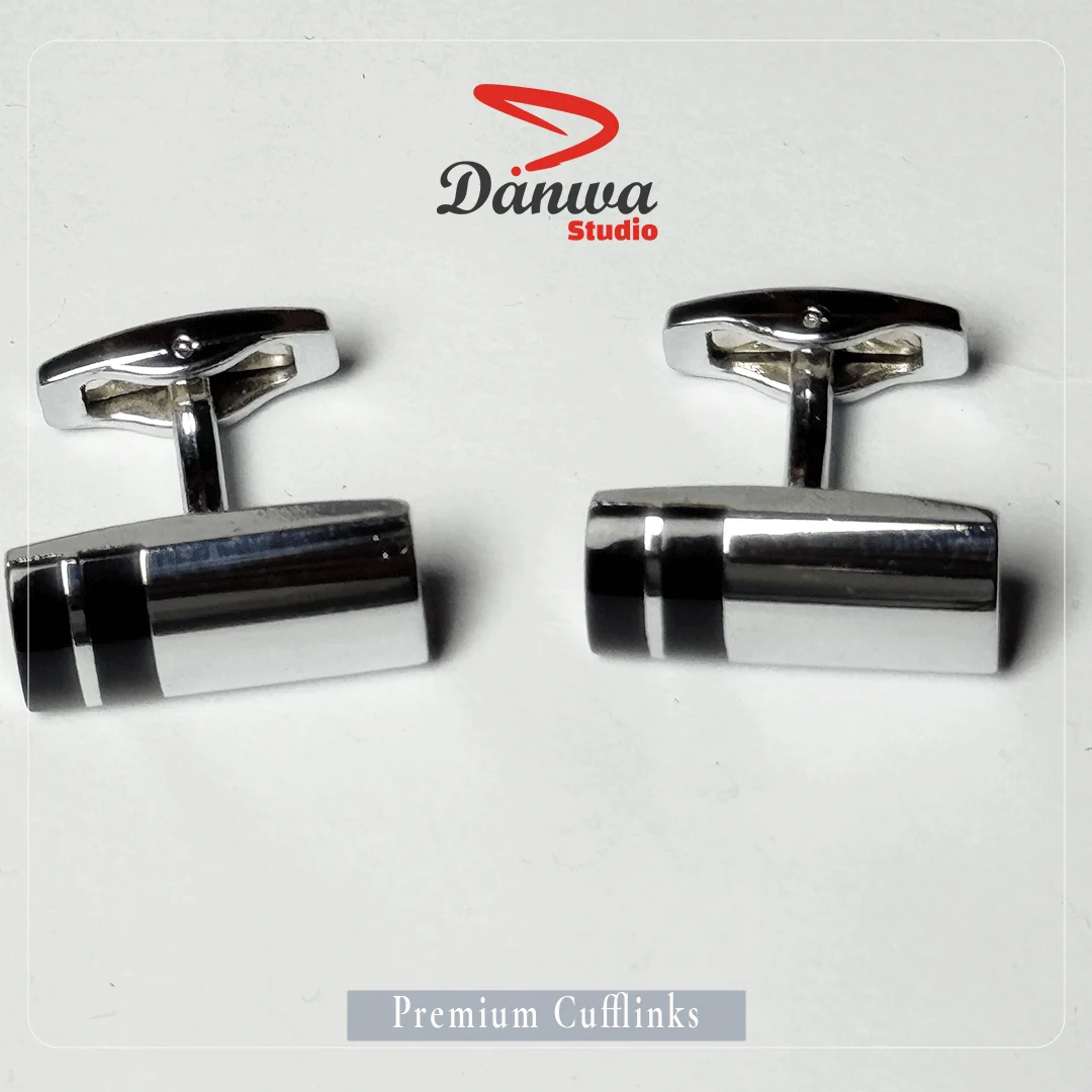 Silver Black Barrel Cufflink